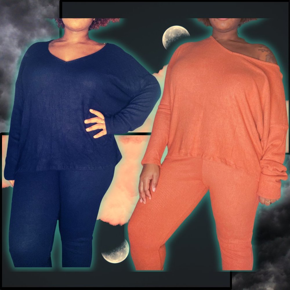 Plus Size Ribbed Knit Pullover Set (Burnt Orange)